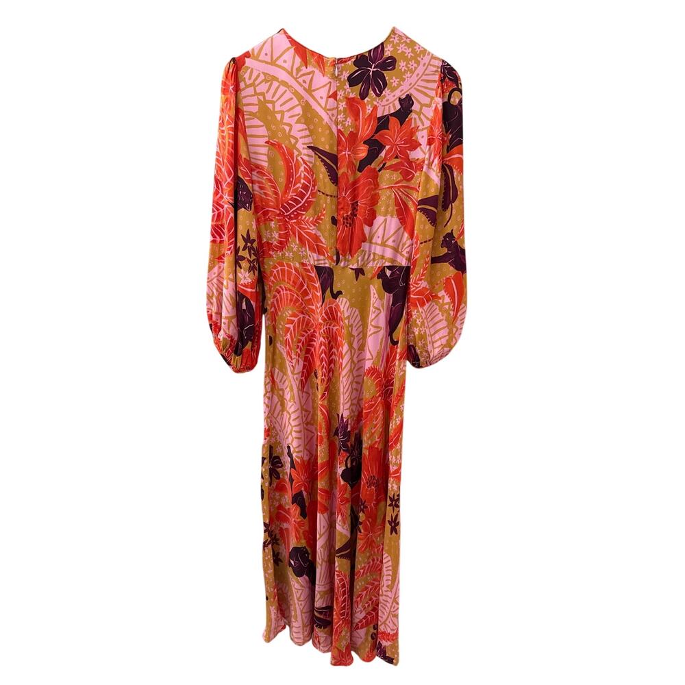 Farm Rio Puff-Sleeve Cutout Slip Maxi Dress Jungle Panther Size Medium - Picture 5 of 10